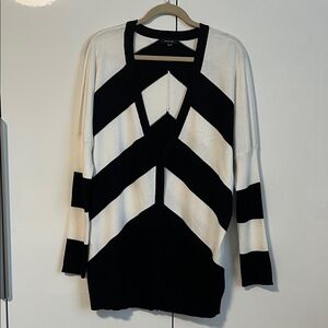 VERVE AMI Black and White Chevron Long Cardigan Tapered Sleeve, Size L